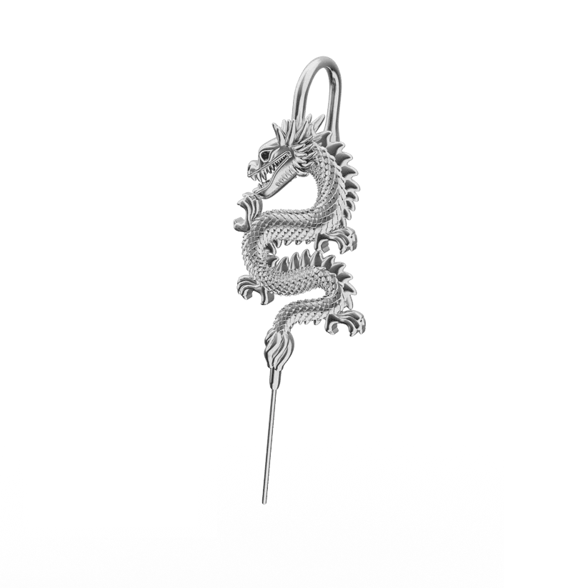 DRAGON KING- Pure Titanium Steel Ear Crawler Hook Pin Cuff Earrings for Men & Boys (2 Pcs) - Image 3