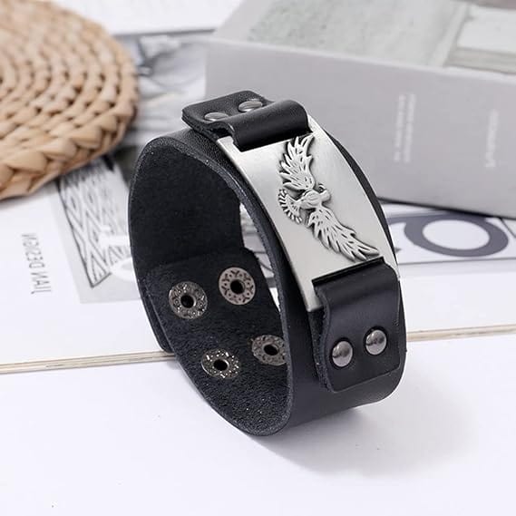 FIRESTORM PHOENIX BAND - Silver Genuine Braided Leather Bracelet Set for Men & Boys (8 inch) - Image 4