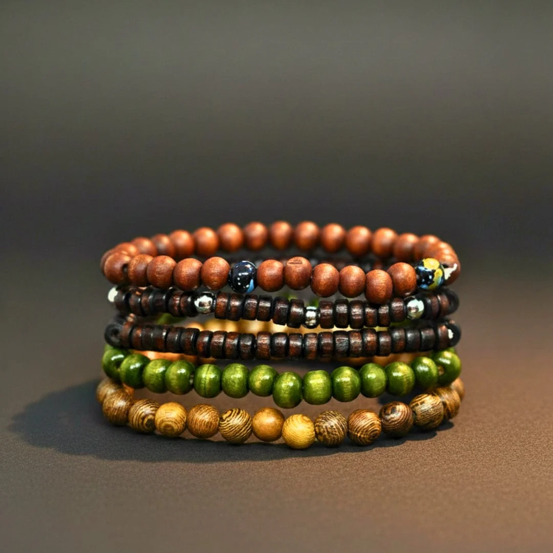 FOREST SOUL - 5 Pcs Genuine Leather Adjustable Bracelet Set for Men & Boys (8 inch) - Image 3