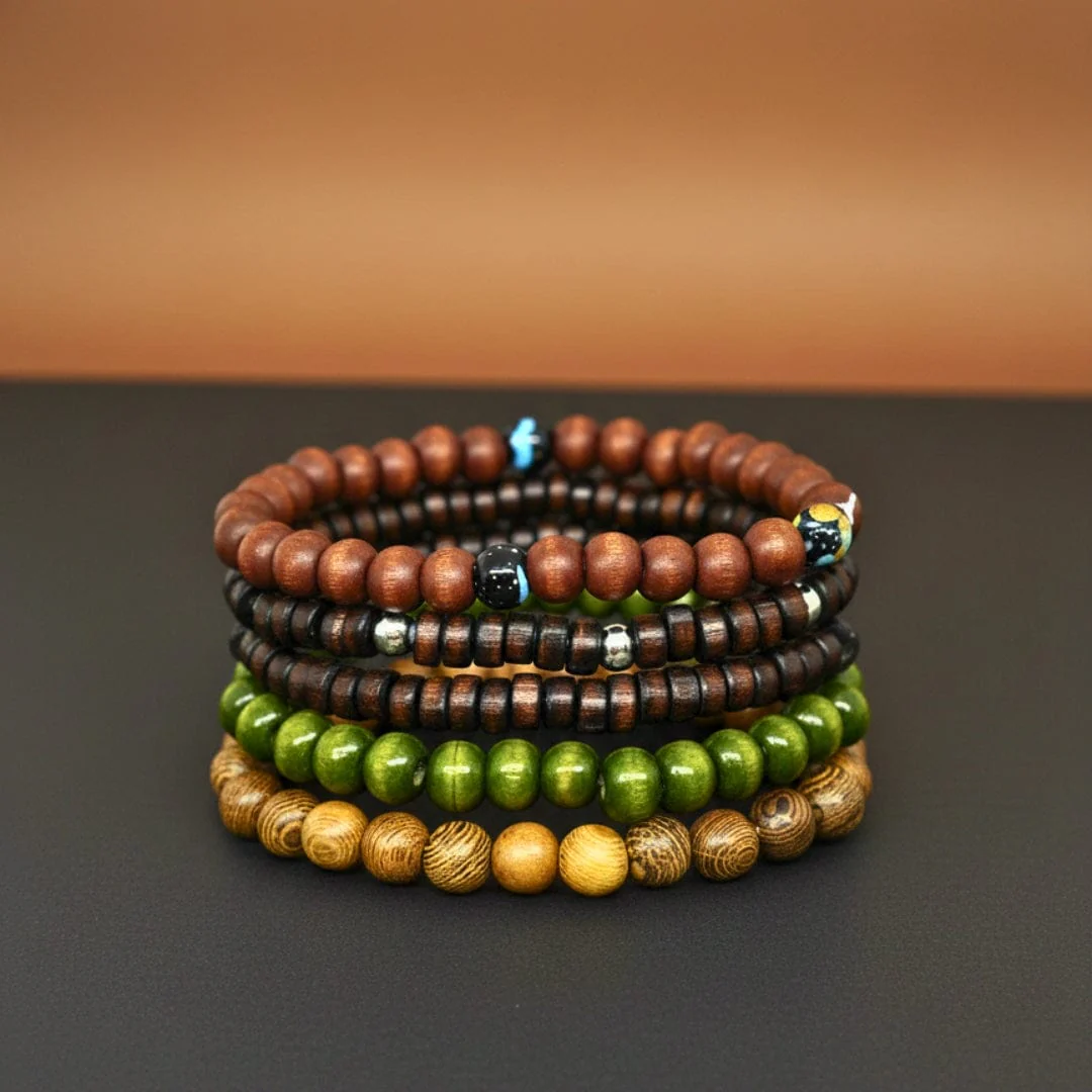 FOREST SOUL - 5 Pcs Genuine Leather Adjustable Bracelet Set for Men & Boys (8 inch) - Image 4