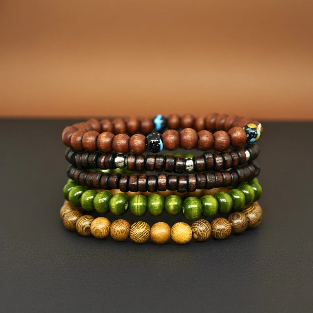 FOREST SOUL - 5 Pcs Genuine Leather Adjustable Bracelet Set for Men & Boys (8 inch) - Image 5