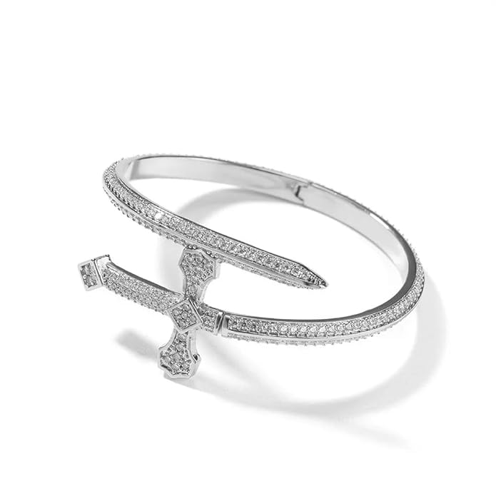 JUSTICE SWORD Silver - "7"mm Alloy Bracelet With Faux Diamonds for Men & Boys (8 inch) - Image 3