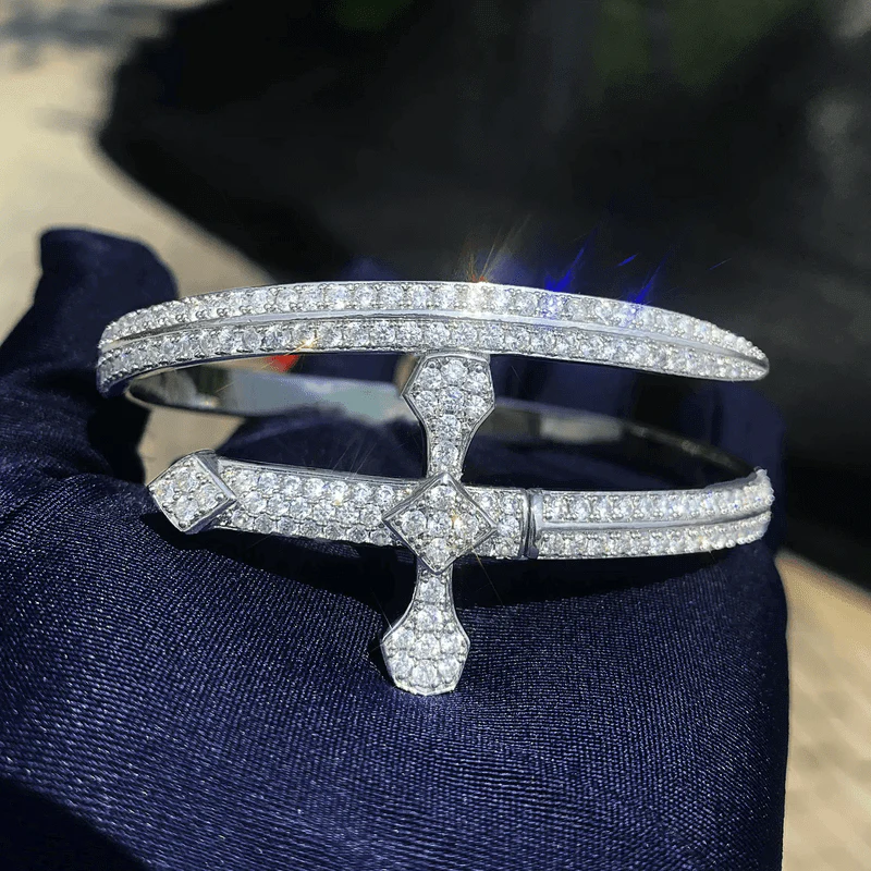 JUSTICE SWORD Silver - "7"mm Alloy Bracelet With Faux Diamonds for Men & Boys (8 inch) - Image 5