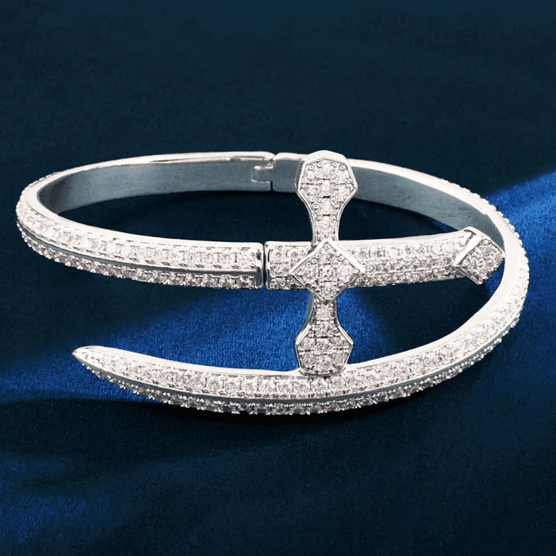 JUSTICE SWORD Silver - "7"mm Alloy Bracelet With Faux Diamonds for Men & Boys (8 inch) - Image 6