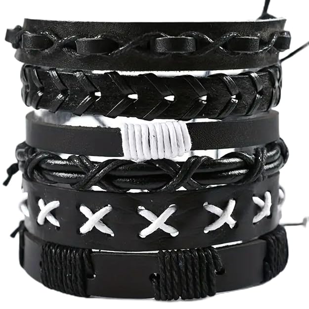 6 Pcs Genuine Leather Adjustable Bracelet Set for Men & Boys (8 inch) - Image 10