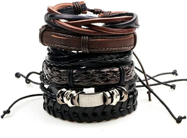 6 Pcs Genuine Leather Adjustable Bracelet Set for Men & Boys (8 inch) - Image 13