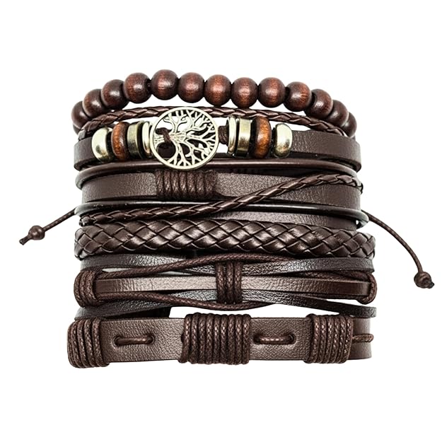 6 Pcs Genuine Leather Adjustable Bracelet Set for Men & Boys (8 inch) - Image 14