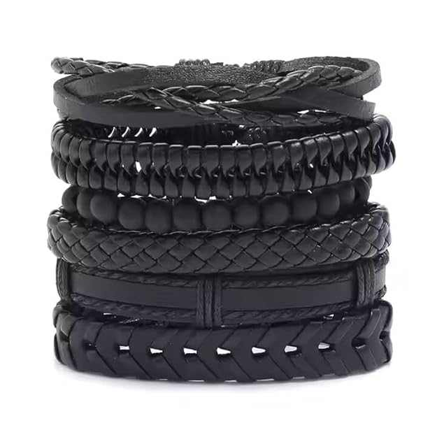 6 Pcs Genuine Leather Adjustable Bracelet Set for Men & Boys (8 inch) - Image 15