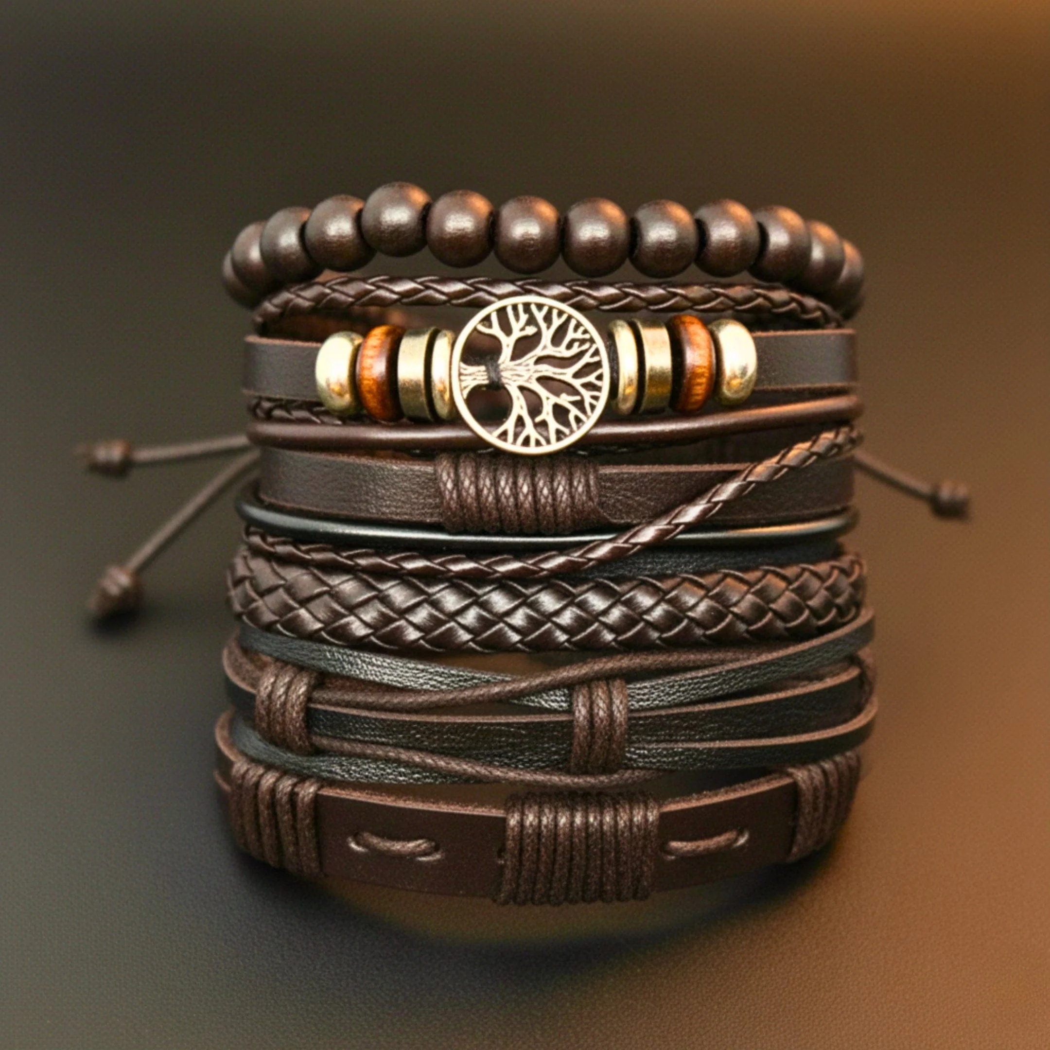 6 Pcs Genuine Leather Adjustable Bracelet Set for Men & Boys (8 inch) - Image 3