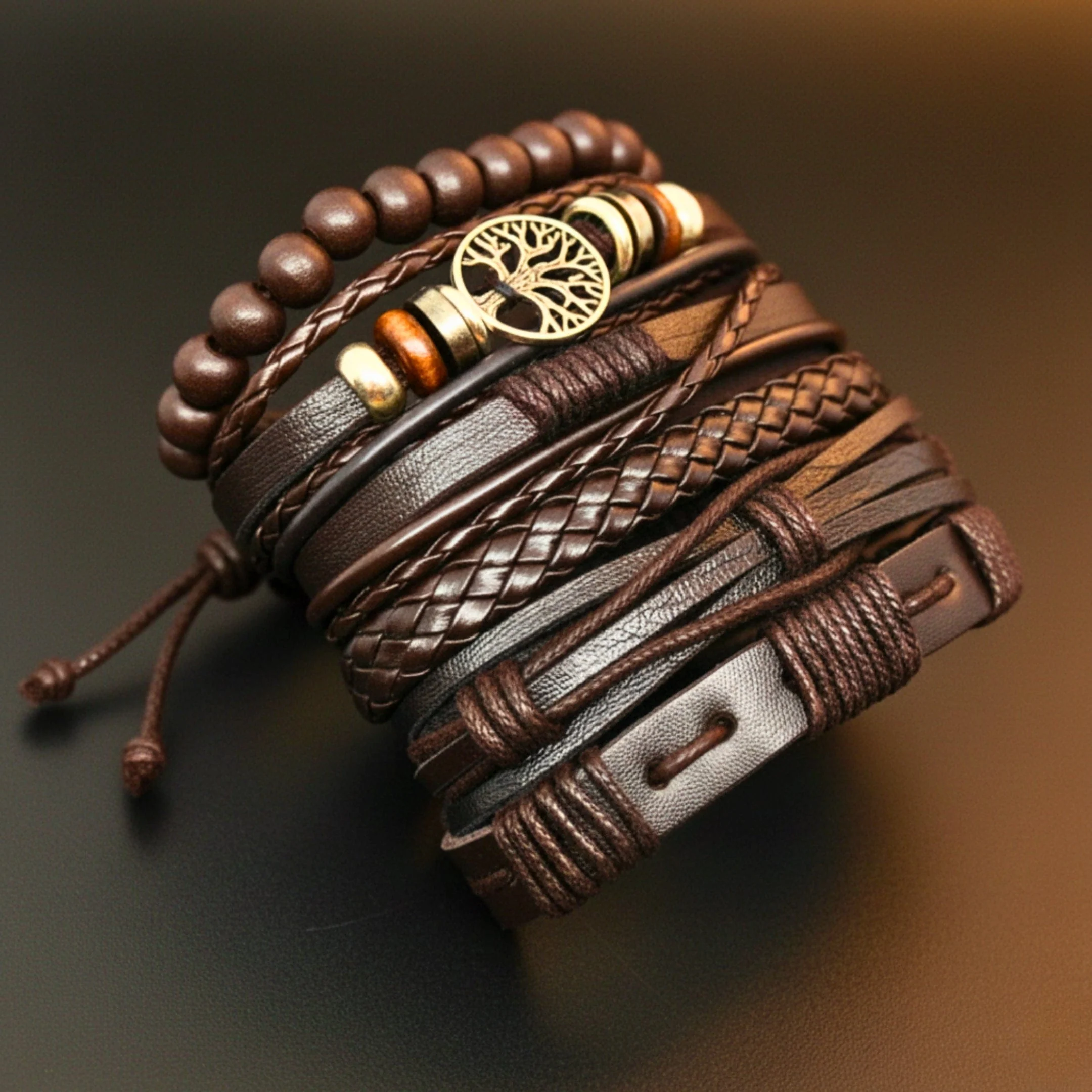 6 Pcs Genuine Leather Adjustable Bracelet Set for Men & Boys (8 inch) - Image 5