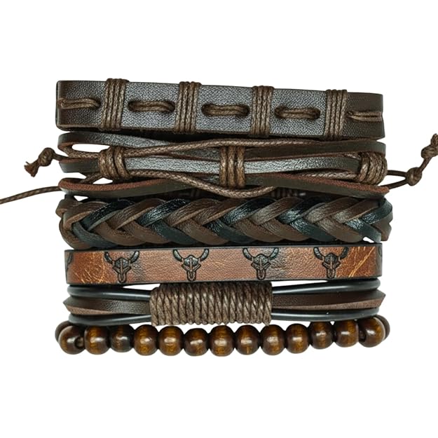6 Pcs Genuine Leather Adjustable Bracelet Set for Men & Boys (8 inch) - Image 7