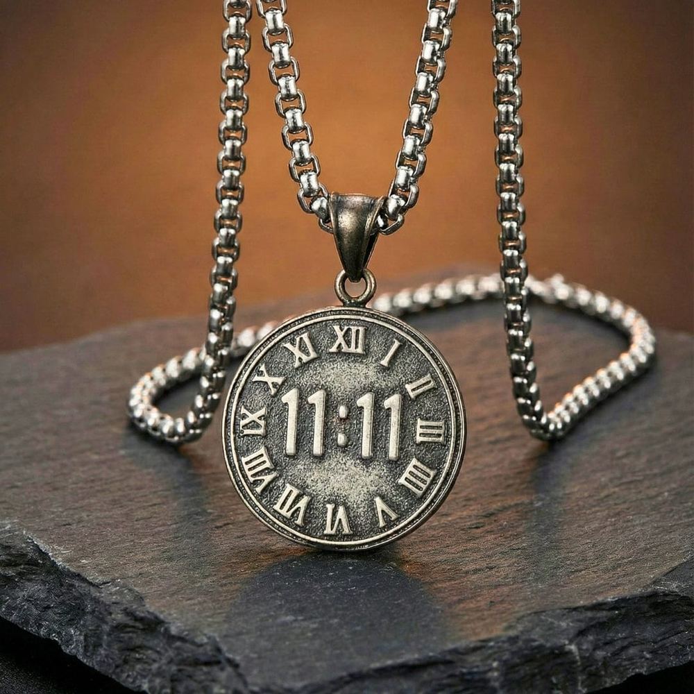 11:11 MANIFESTATION CIRCLE  - 30mm Titanium Steel Pendant with 24inch Round Box 5mm Chain for Men & Boys - Image 3