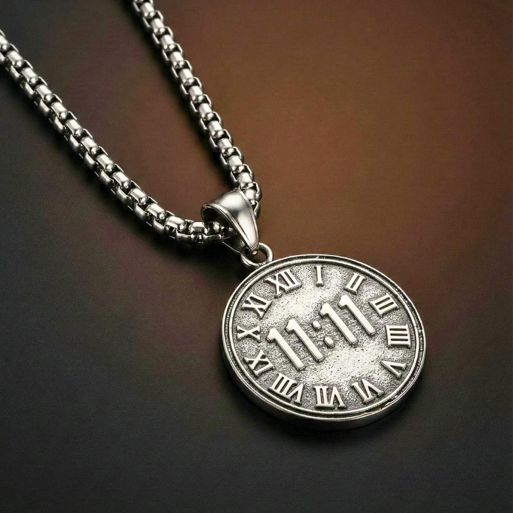 11:11 MANIFESTATION CIRCLE  - 30mm Titanium Steel Pendant with 24inch Round Box 5mm Chain for Men & Boys - Image 4
