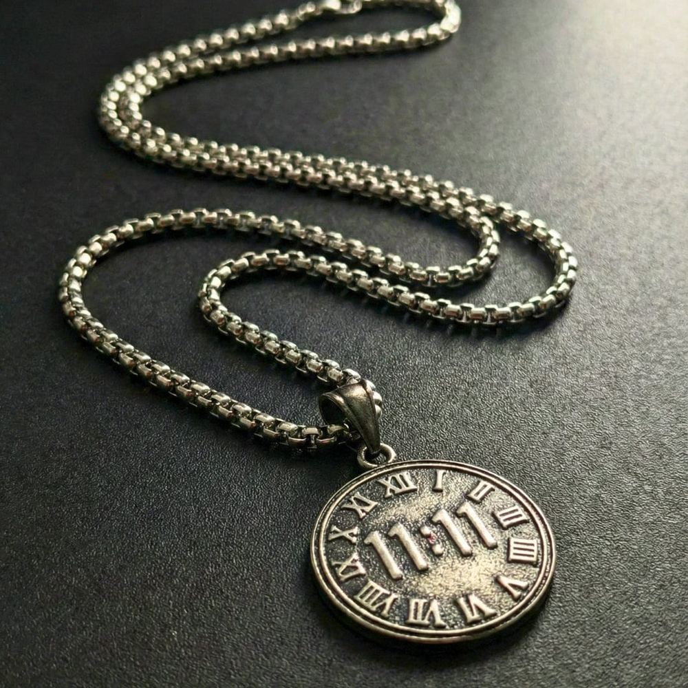 11:11 MANIFESTATION CIRCLE  - 30mm Titanium Steel Pendant with 24inch Round Box 5mm Chain for Men & Boys - Image 5