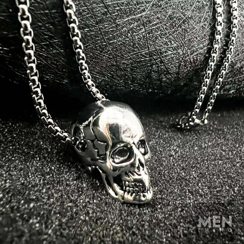 SKULL HARD -  Alloy Silver Skull Pendant with Pure Stainless Steel 24inch Round Box Chain, European trending Style Men & Boy - Image 3