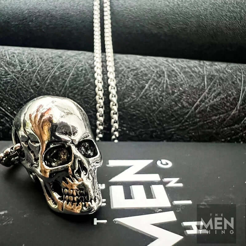 SKULL HARD -  Alloy Silver Skull Pendant with Pure Stainless Steel 24inch Round Box Chain, European trending Style Men & Boy - Image 4