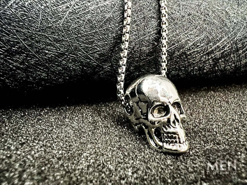 SKULL HARD -  Alloy Silver Skull Pendant with Pure Stainless Steel 24inch Round Box Chain, European trending Style Men & Boy - Image 5