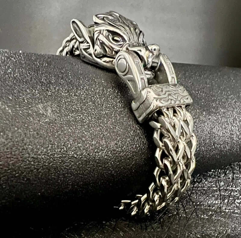 VIKING WOLF HEAD - 12mm Pure Titanium Steel Bracelet, American trending Style - Norse Bracelet for Men & Boys (8inch) - Image 6