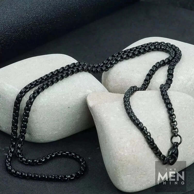 BLACK  ROUND BOX -  3mm Chain Stainless Steel 24 inch Necklace for Men & Boys - Image 3