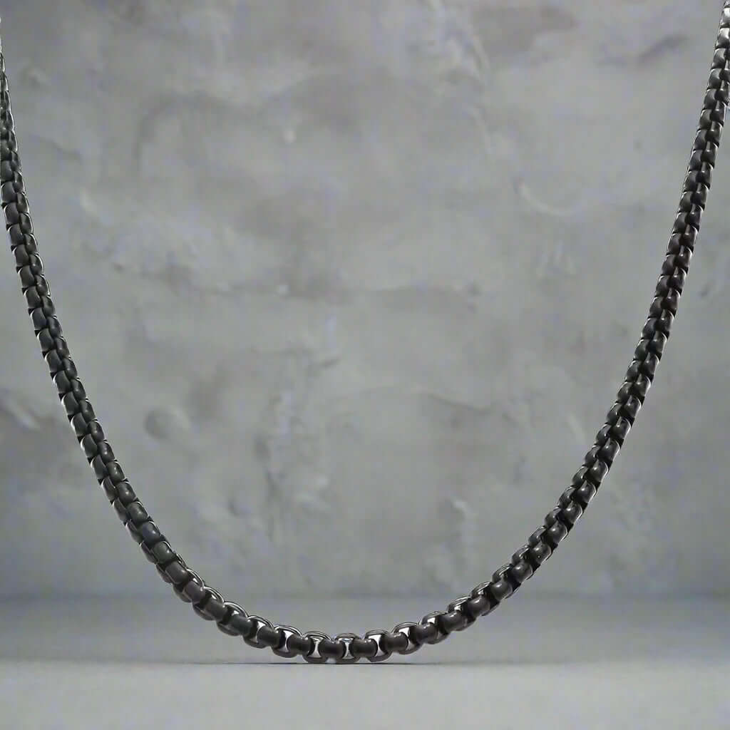 BLACK  ROUND BOX -  3mm Chain Stainless Steel 24 inch Necklace for Men & Boys - Image 4