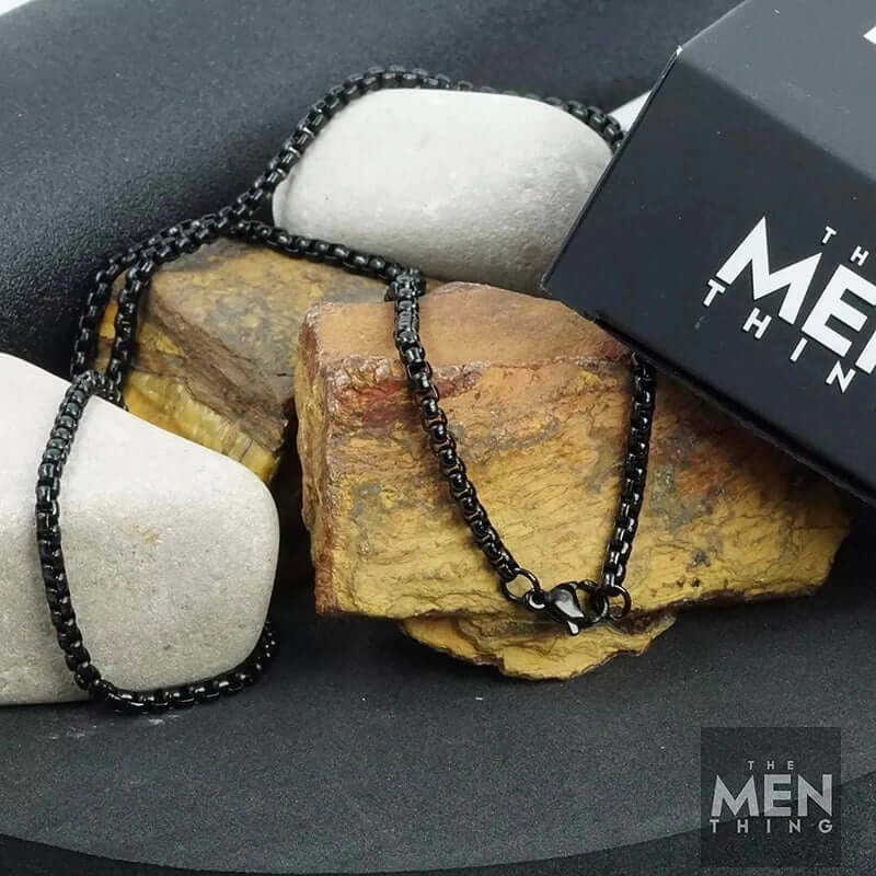 BLACK  ROUND BOX -  3mm Chain Stainless Steel 24 inch Necklace for Men & Boys - Image 6