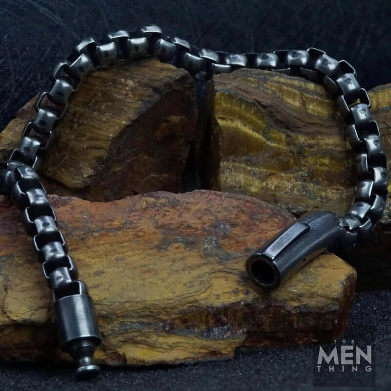 SHADOW SQUARE - 5mm Titanium Steel Antique Black Bracelet 9 inch for Men & Boys - Image 3