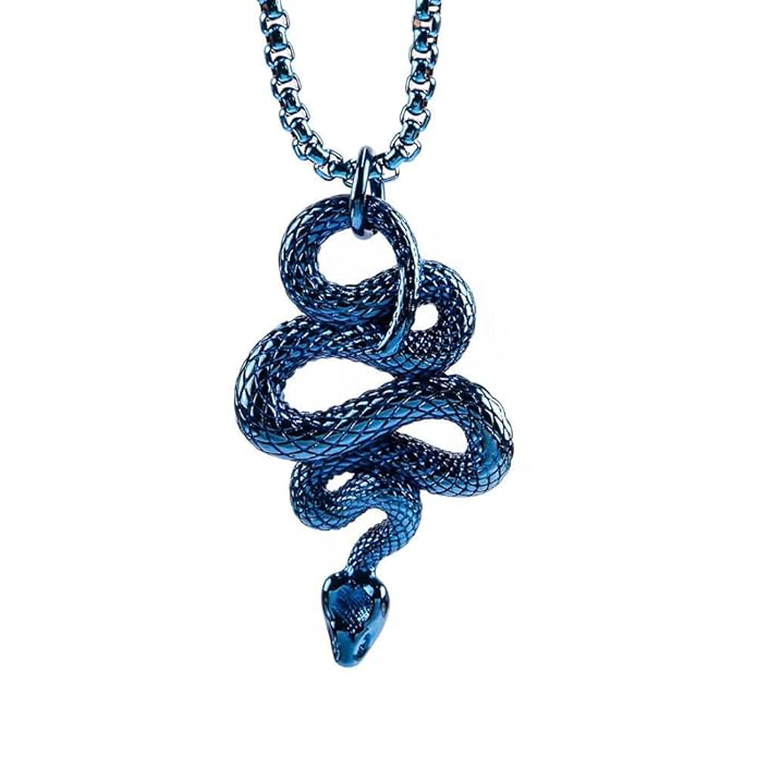 BLUE GUARDIAN SNAKE - Pure Titanium Steel Pendant with 24inch Round Box Chain for Men & Boys - Image 3