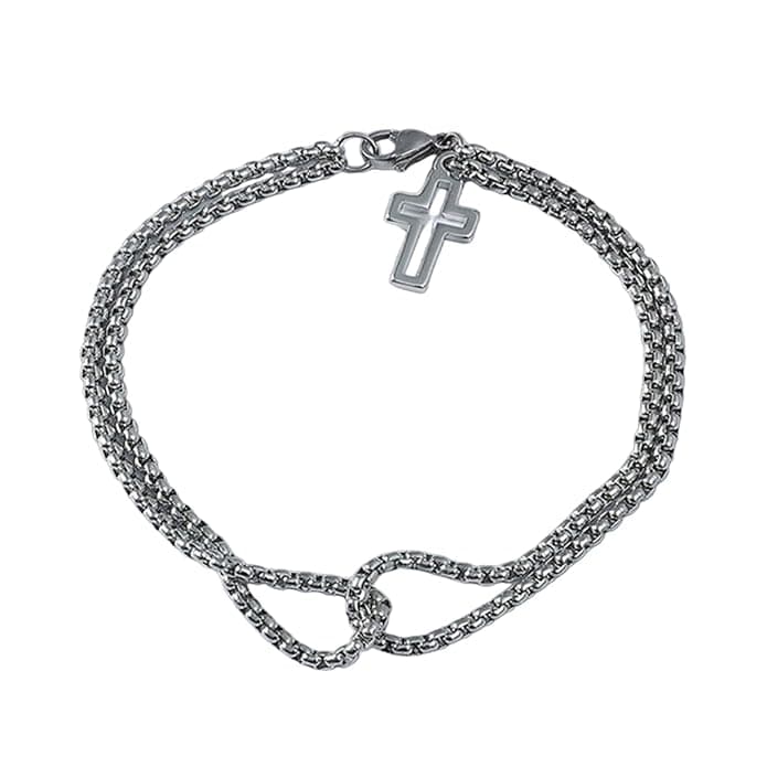 VECTRO NEXUS -  Pure Stainless Steel Double Chain Cross Hollow Bracelet 8 inch with Lobster Claw Buckle for Men & Boy. - Image 3