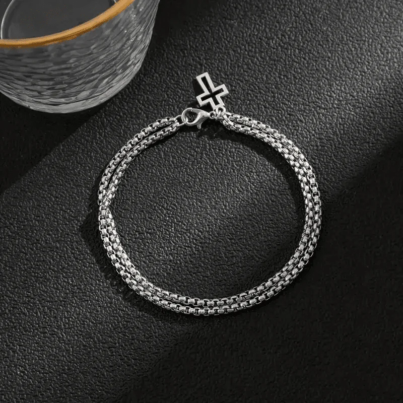 VECTRO NEXUS -  Pure Stainless Steel Double Chain Cross Hollow Bracelet 8 inch with Lobster Claw Buckle for Men & Boy. - Image 8
