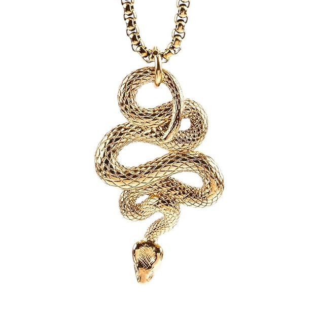 GOLD GUARDIAN SNAKE - Pure Titanium Steel Pendant with 24inch Round Box Chain for Men & Boys - Image 3