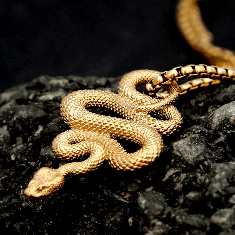 GOLD GUARDIAN SNAKE - Pure Titanium Steel Pendant with 24inch Round Box Chain for Men & Boys - Image 4