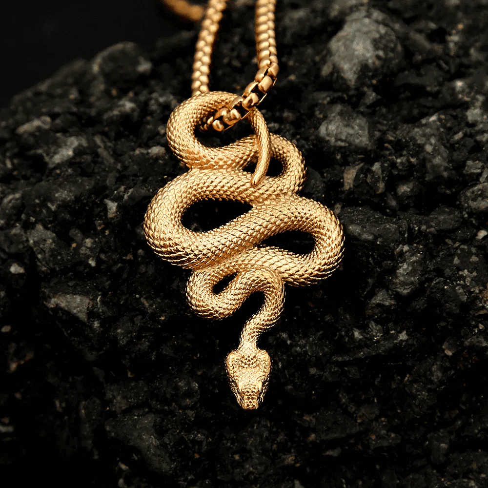 GOLD GUARDIAN SNAKE - Pure Titanium Steel Pendant with 24inch Round Box Chain for Men & Boys - Image 5