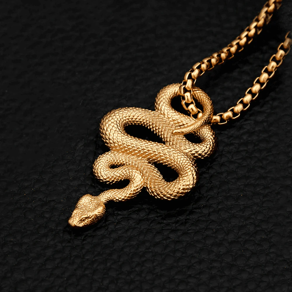 GOLD GUARDIAN SNAKE - Pure Titanium Steel Pendant with 24inch Round Box Chain for Men & Boys - Image 6