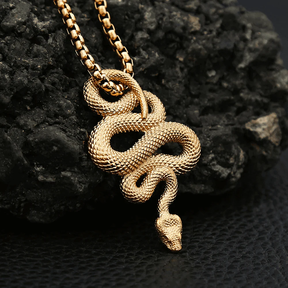 GOLD GUARDIAN SNAKE - Pure Titanium Steel Pendant with 24inch Round Box Chain for Men & Boys - Image 7