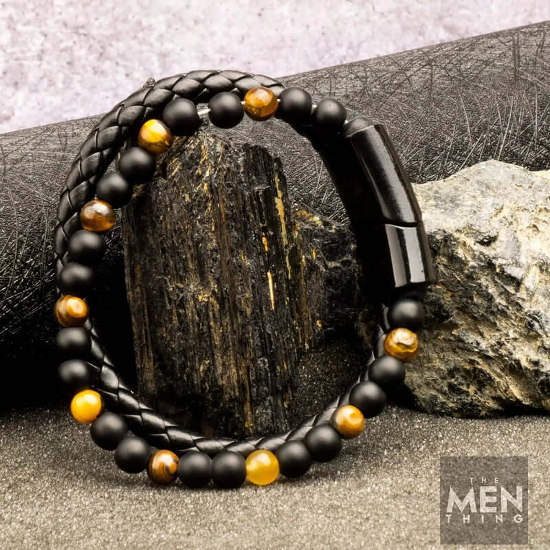 NATURAL TIGER EYE HEALER -   Natural Healing Beads  - Tiger Eye Stone & Black Onyx Leather with Stainless Steel Magnetic Buckle for Men & Boys (7.5inch) - Image 4