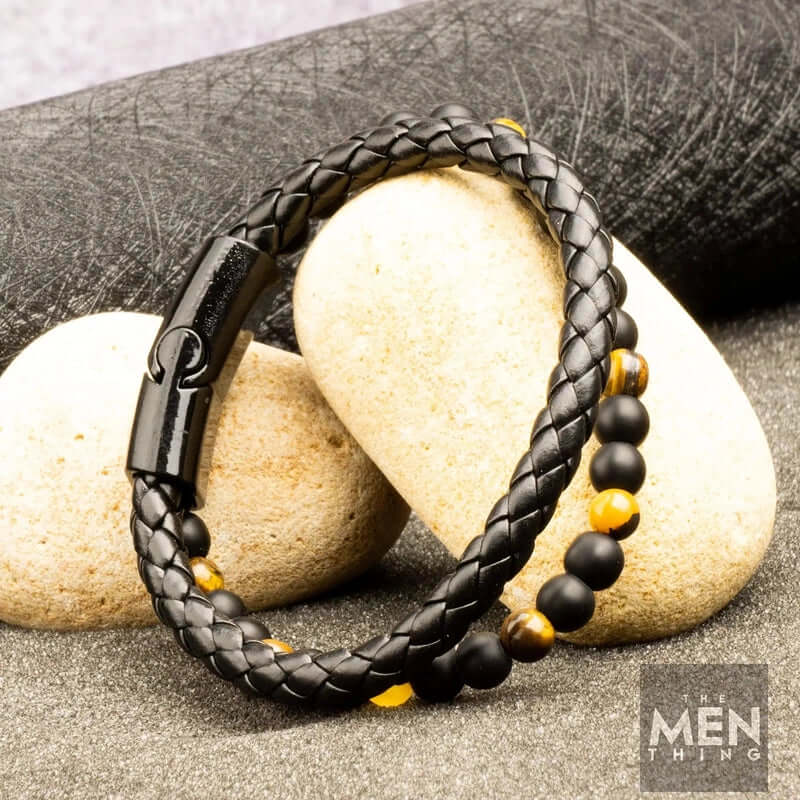 NATURAL TIGER EYE HEALER -   Natural Healing Beads  - Tiger Eye Stone & Black Onyx Leather with Stainless Steel Magnetic Buckle for Men & Boys (7.5inch) - Image 5