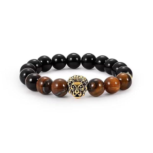 LION HEAD - Natural Beads Alloy Stretch Bracelet for Men and Boys - Image 3