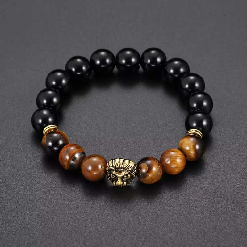 LION HEAD - Natural Beads Alloy Stretch Bracelet for Men and Boys - Image 4