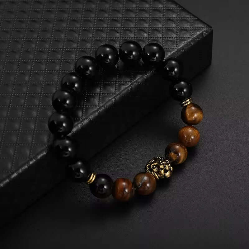 LION HEAD - Natural Beads Alloy Stretch Bracelet for Men and Boys - Image 5