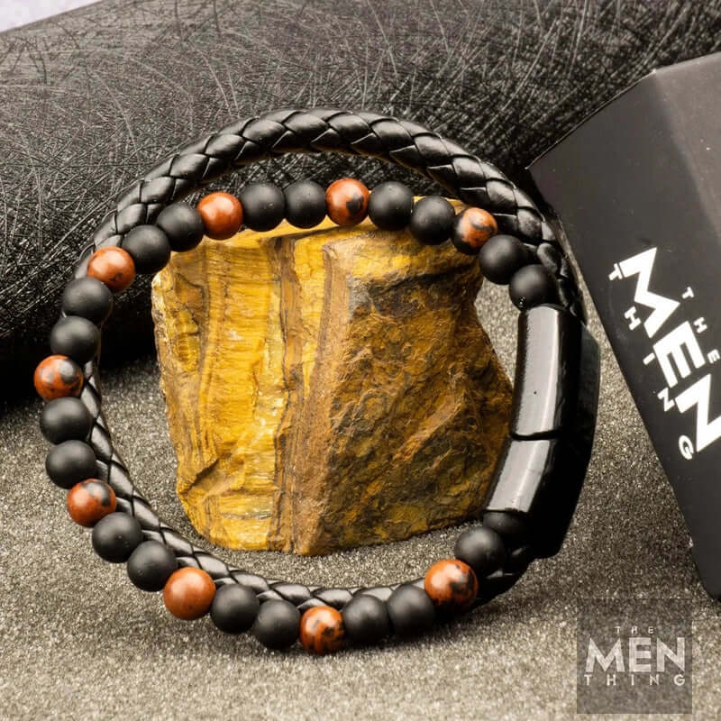 ECLIPSE SAND - European Style Genuine Leather Bracelet with Multi-Layer Braided, 100% Stainless Steel Magnetic Buckle for Men & Boys (7 inch) - Image 4