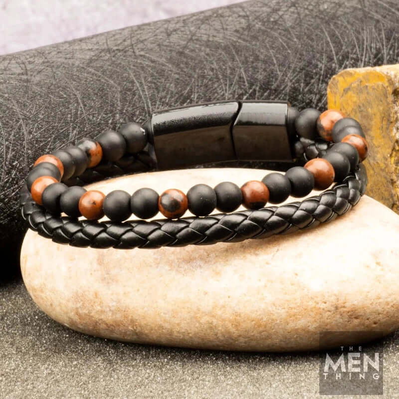 ECLIPSE SAND - European Style Genuine Leather Bracelet with Multi-Layer Braided, 100% Stainless Steel Magnetic Buckle for Men & Boys (7 inch) - Image 5