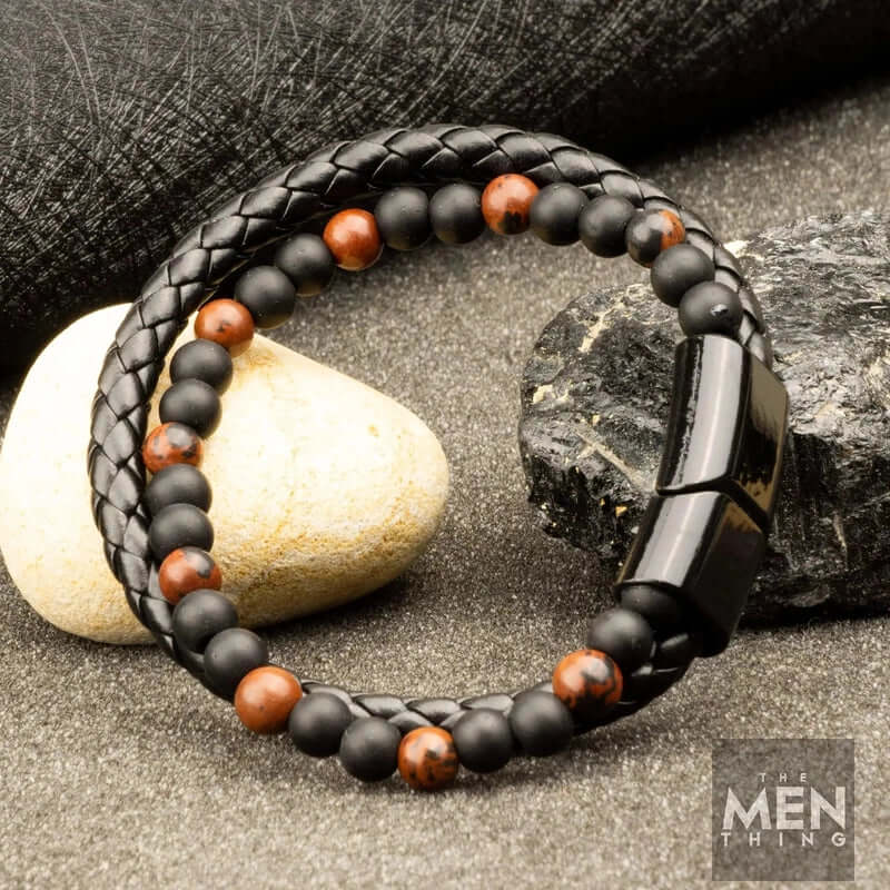 ECLIPSE SAND - European Style Genuine Leather Bracelet with Multi-Layer Braided, 100% Stainless Steel Magnetic Buckle for Men & Boys (7 inch) - Image 6