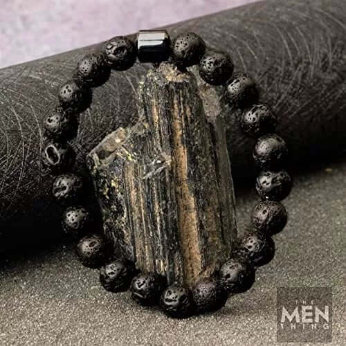 AZURITE DARKNIGHT - Lava Stone Beads Bracelet with Natural Stone - 7 inch Stretch Bracelet - Image 3