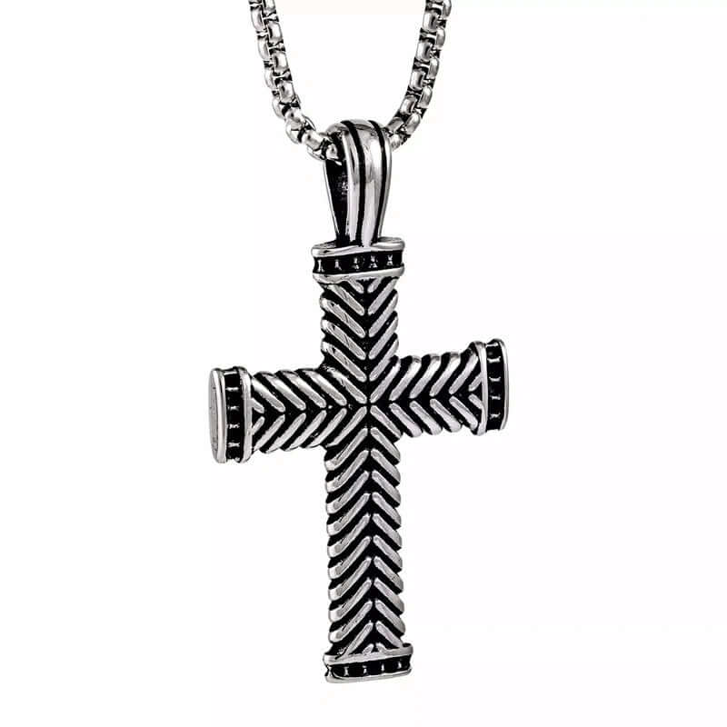 CHEVRON CROSS - Titanium Steel Pendant with 24inch Round Box Chain for Men & Boys - Image 3