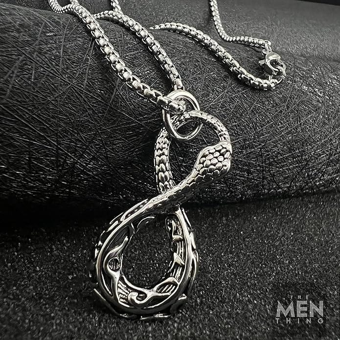 INFINITY SNAKE - Titanium Steel Snake Pendant with 24inch Round Box Chain for Men & Boys - Image 5