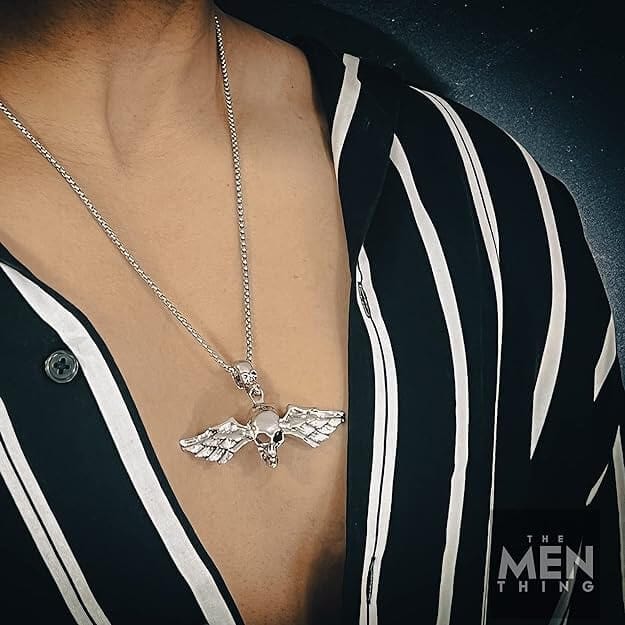 ANGLE SKULL- Alloy Pendant with Pure Stainless steel 24inch Chain for Men, American trending Style - Round Box Chain & Pendant for Men & Boy - Image 3