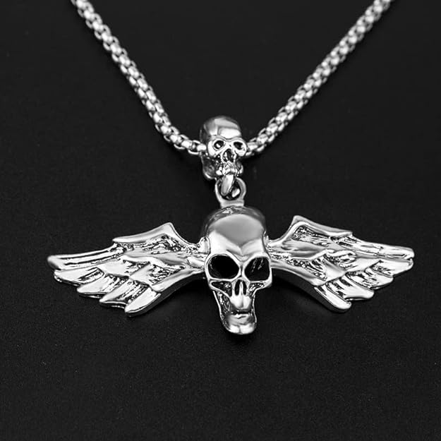 ANGLE SKULL- Alloy Pendant with Pure Stainless steel 24inch Chain for Men, American trending Style - Round Box Chain & Pendant for Men & Boy - Image 4