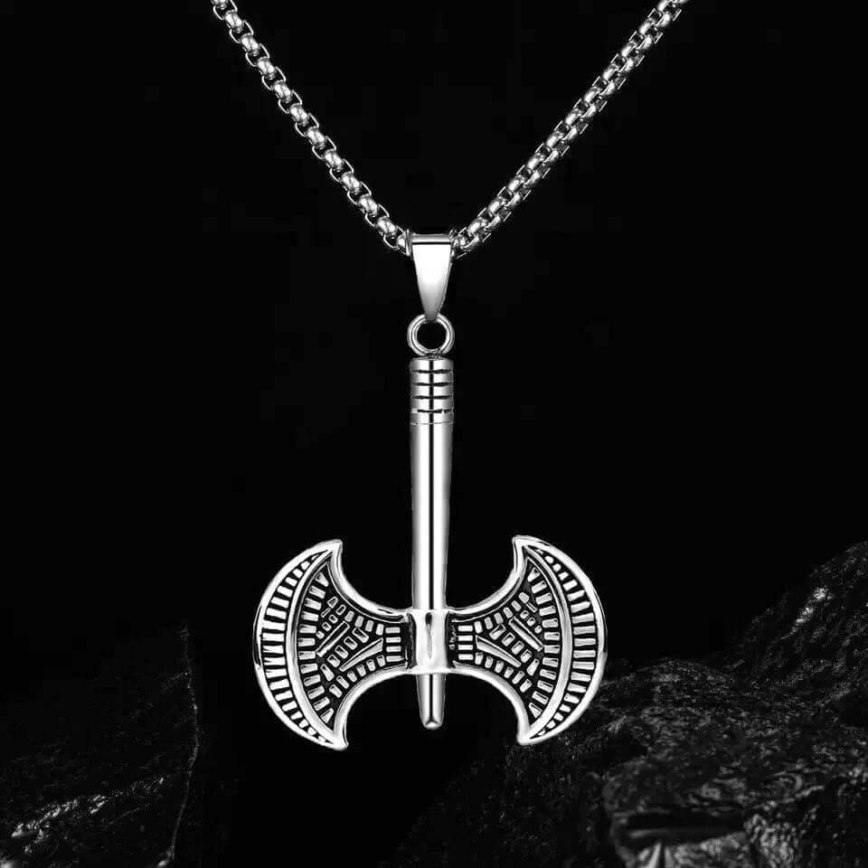 TWIN SHARP AXE - Alloy Pendant with Stainless Steel 24inch Round Box Chain, American trending Style for Men & Boy - Image 3