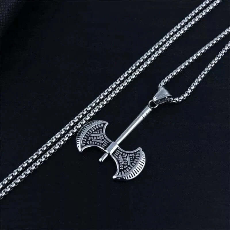 TWIN SHARP AXE - Alloy Pendant with Stainless Steel 24inch Round Box Chain, American trending Style for Men & Boy - Image 4