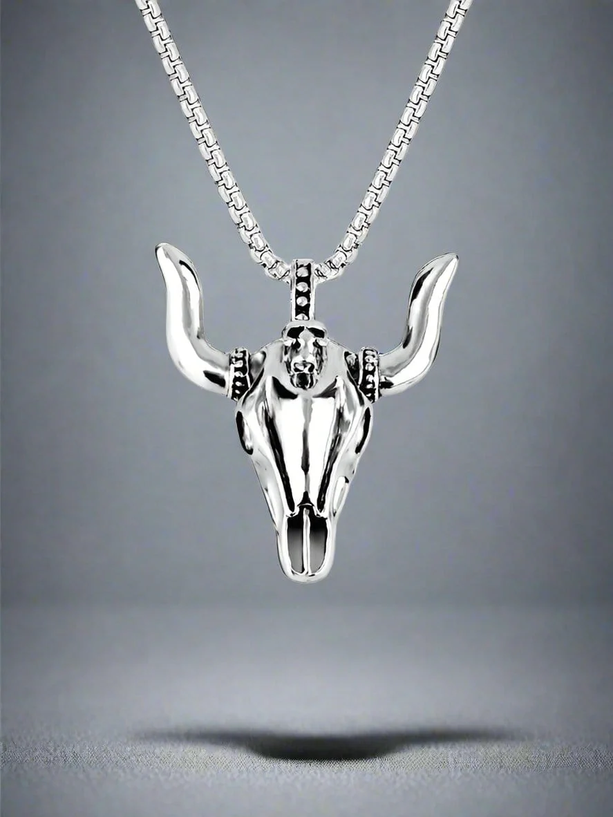 BULL HEAD - Pendant with Pure Titanium Steel 24inch Round Box Chain for Men - American trending Style - Image 3